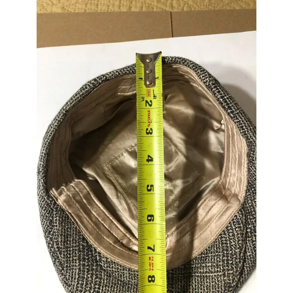 Vtg 80s Stetson Grey Brown Tweed Flat Cap Ivy Driving Cabbie Hat USA Made Sz XL
